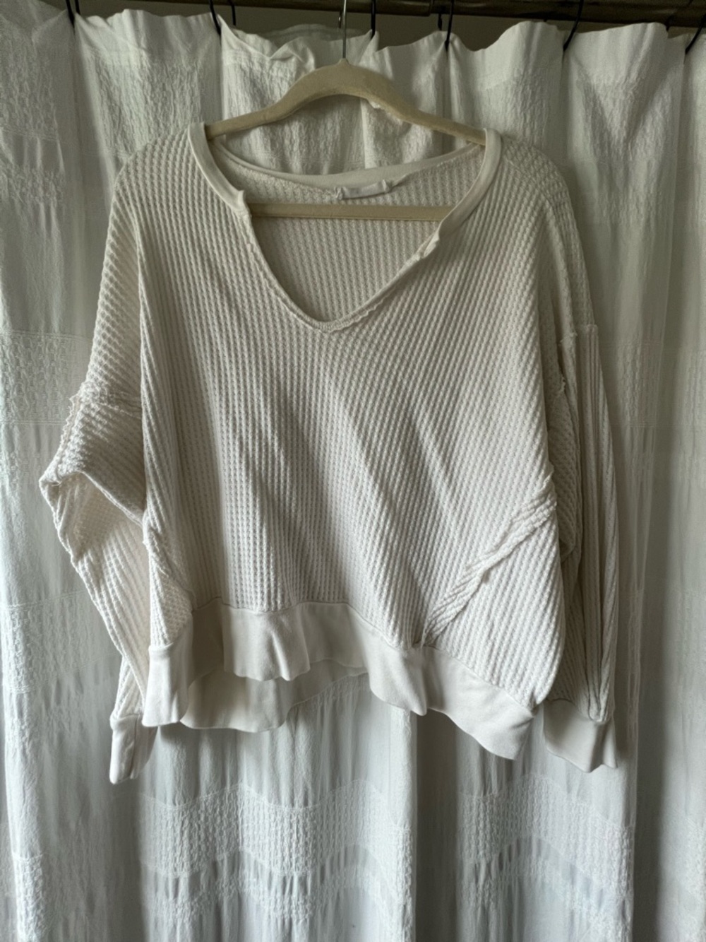 Cozy Ivory Waffle Knit V-Neck Pullover